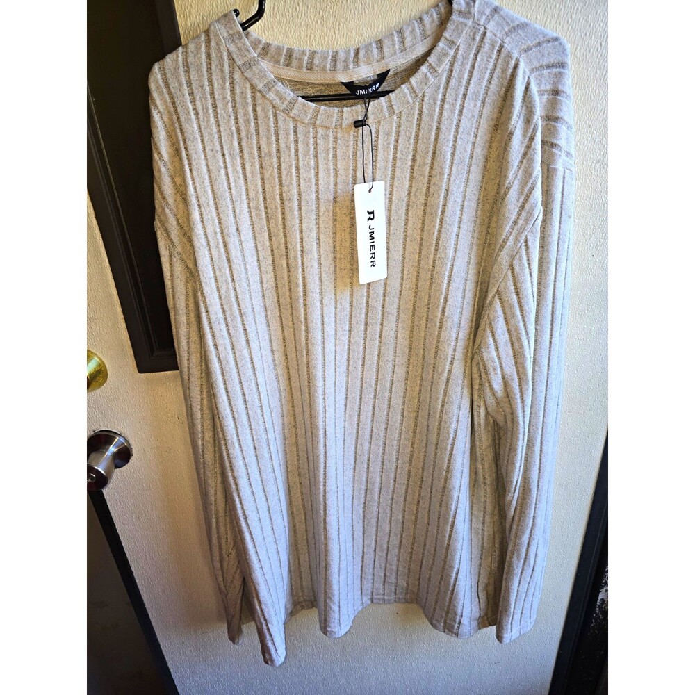 JMIERR Men's Big & Tall 3XL Gray Rib-Knit Crewneck Pullover Sweater